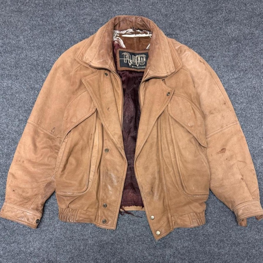 Vintage Fluid International Mens Light Brown Suede Jacket 90s Bomber Tan Large